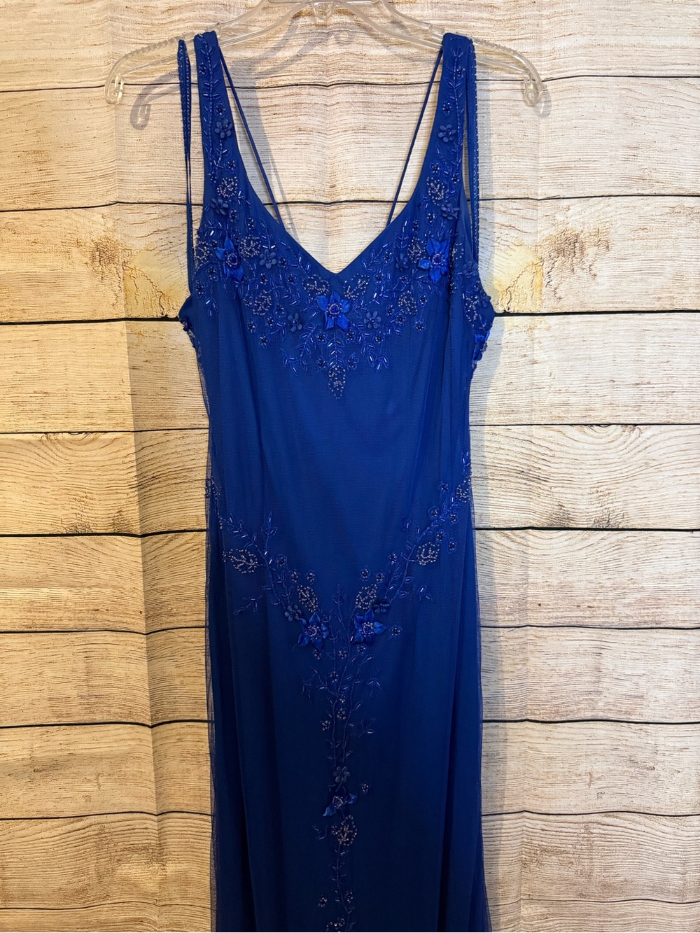 Stenay Royal Blue Beaded V-Neck Prom Gown
